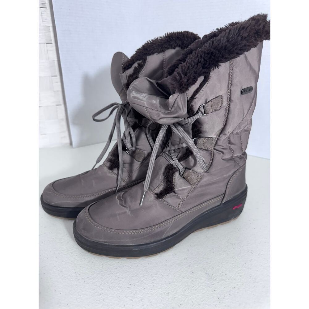 "PAJAR" Vintage Brown Fur Boots Tan Spike Bottoms Snow Boots SZ 7.5 Insulated‎